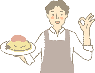 料理を持つエプロン姿の人物イラスト