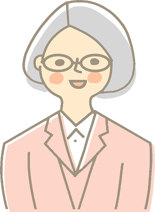 眼鏡をかけたピンクのスーツを着た高齢女性の写真。