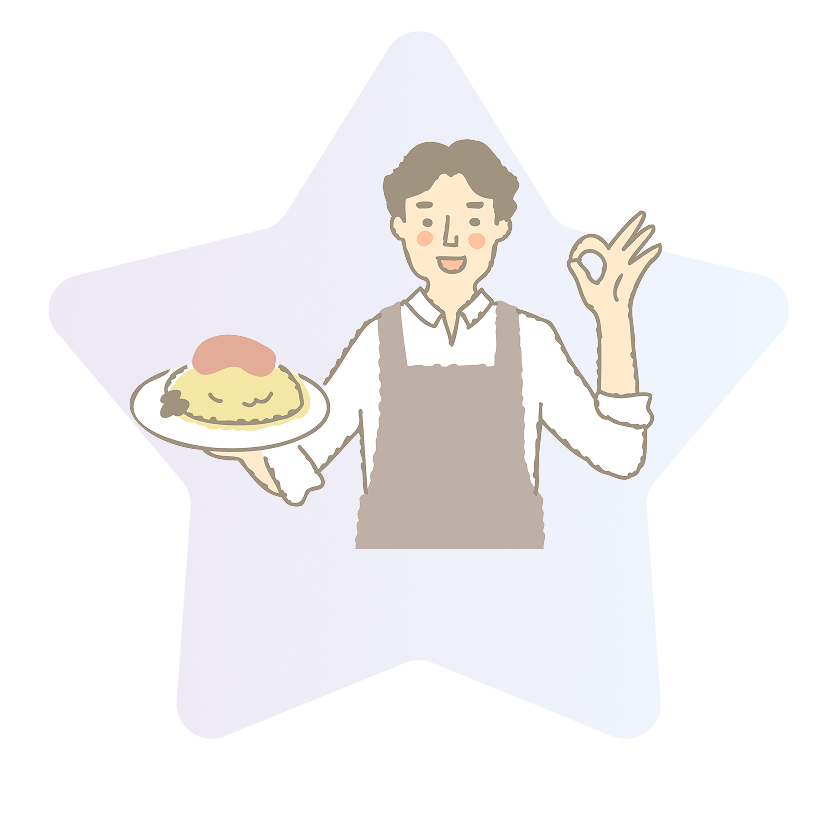 シェフが料理の皿を持つ星のイラスト。