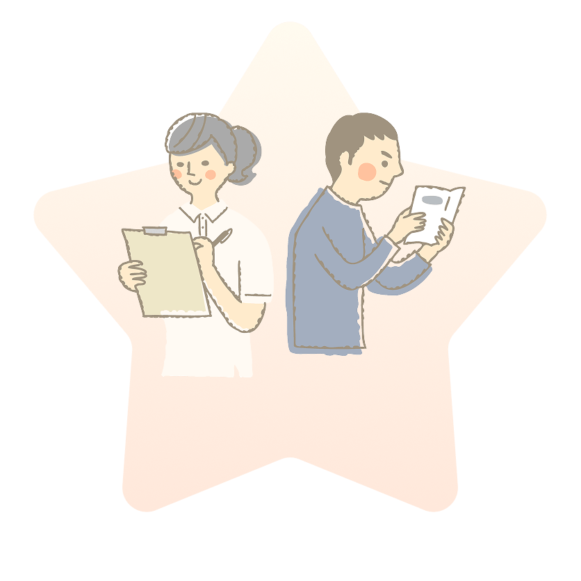 男性と女性が星の隣に立っている様子を示す画像です。